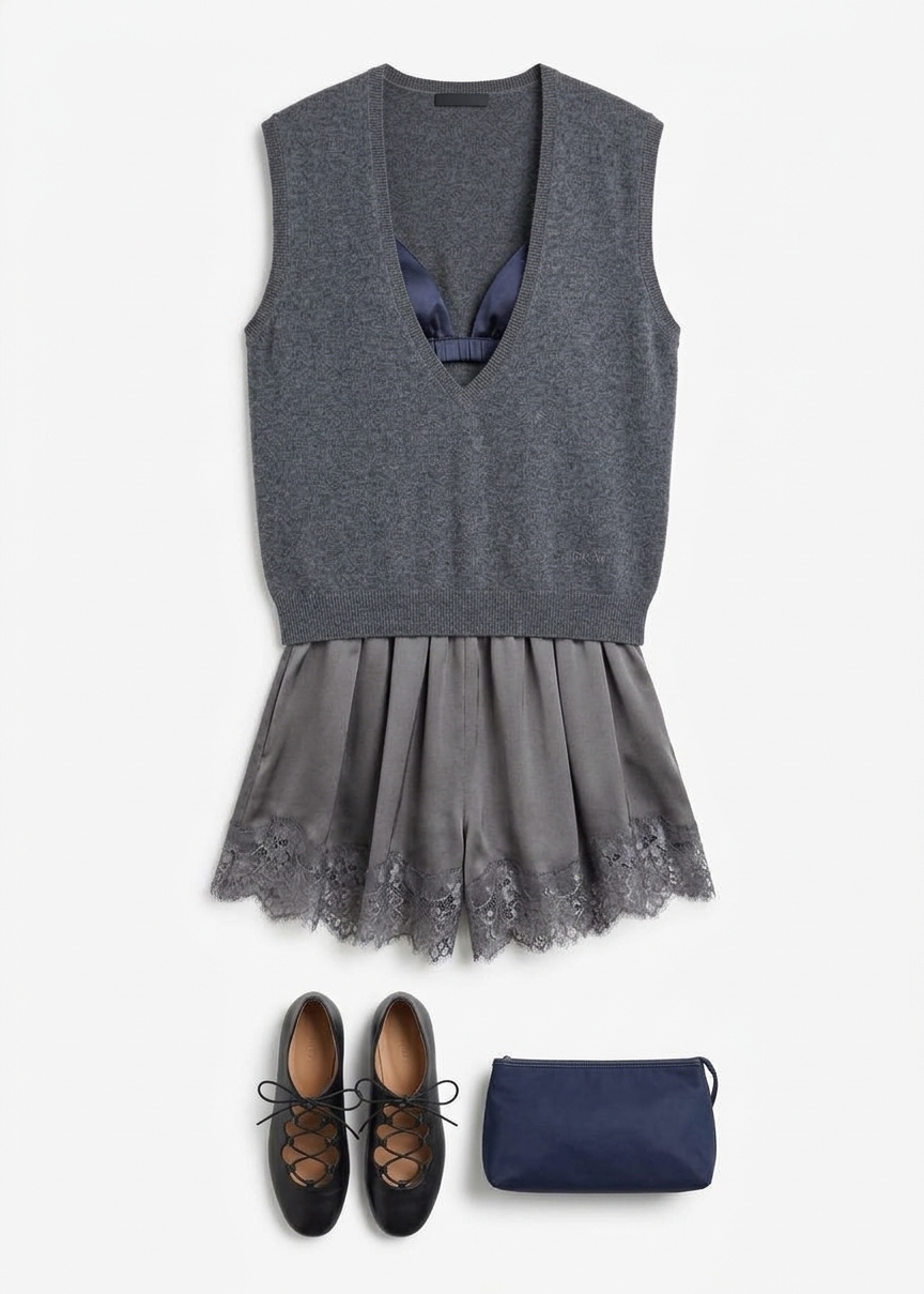 Mylah Satin Lace Trim Shorts - Slate Grey