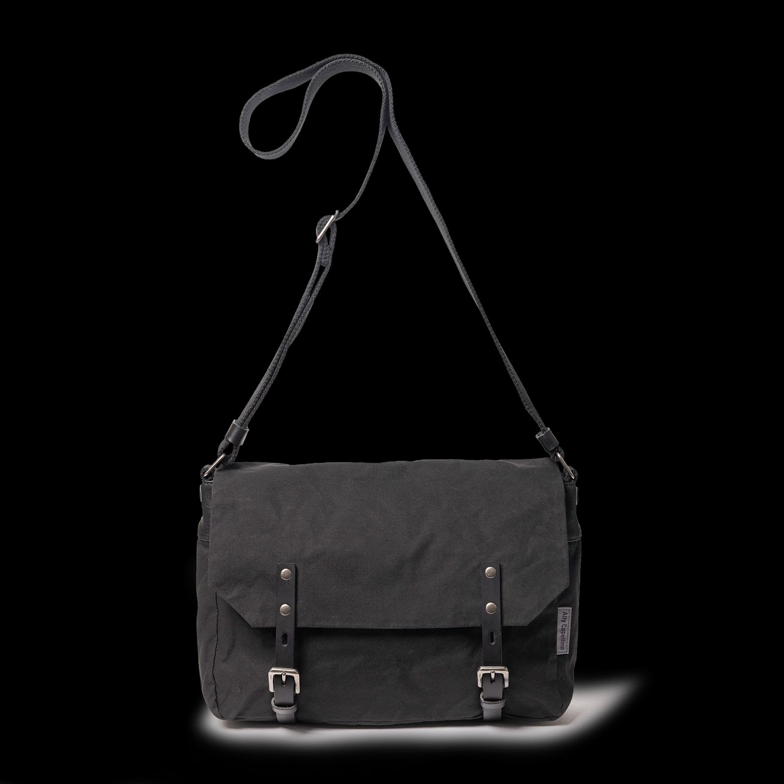 Jeremy Small Waxed Cotton Crossbody Satchel in Black