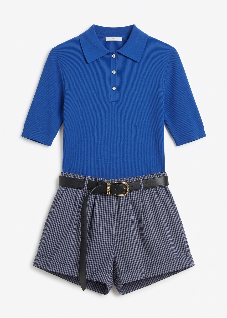 Vally Ribbed Knit Polo Top - Cobalt