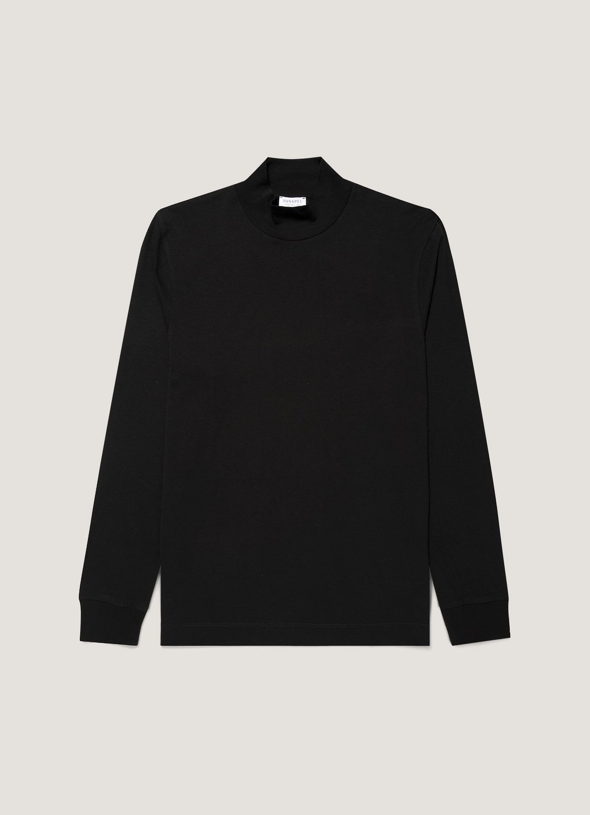 Men's Long Sleeve Brushed Cotton Mock Neck T-shirt in Black