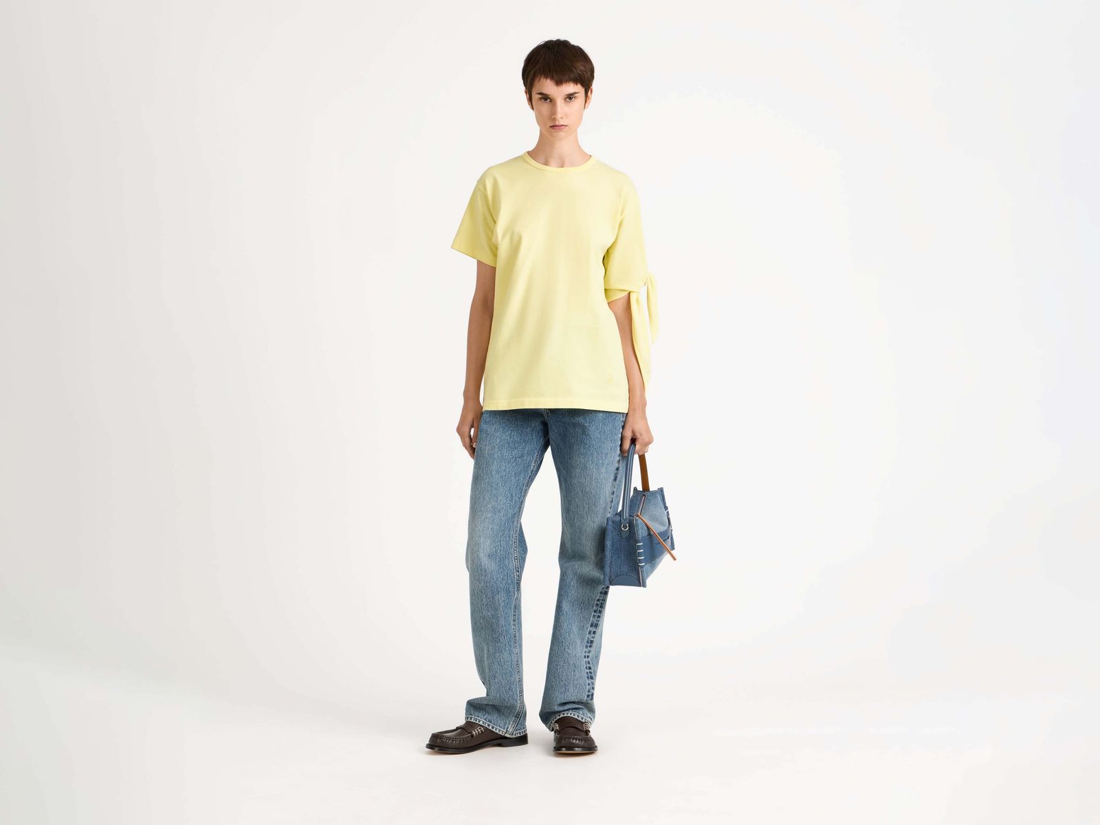 WOMENS KNOTTED SLEEVE T-SHIRT IN YELLOW