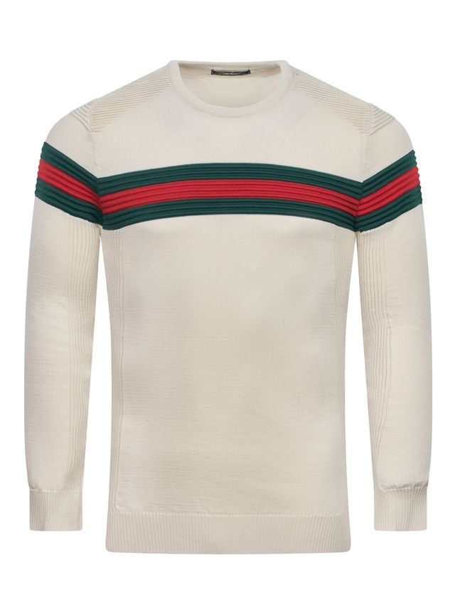 Crew Neck Champagne with Red & Green Stripe