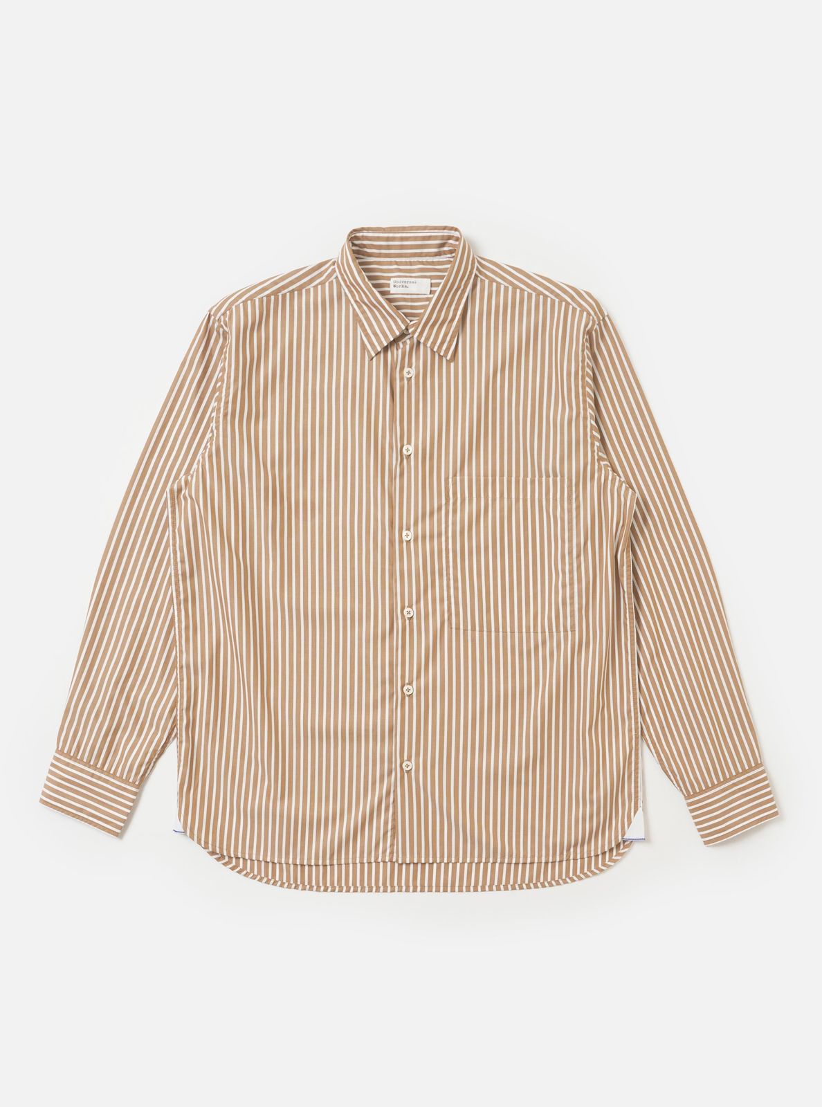 Brown/White Cotton Stripe Square Pocket Shirt