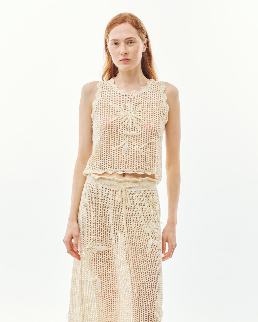 CROCHET FLOWER NET KNIT TOP
