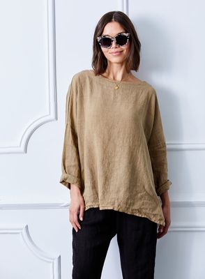 Mateo Slash Neck Linen Top