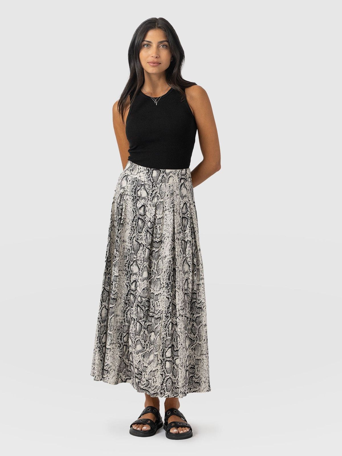 Eliza Pleated Skirt - Cream Snake