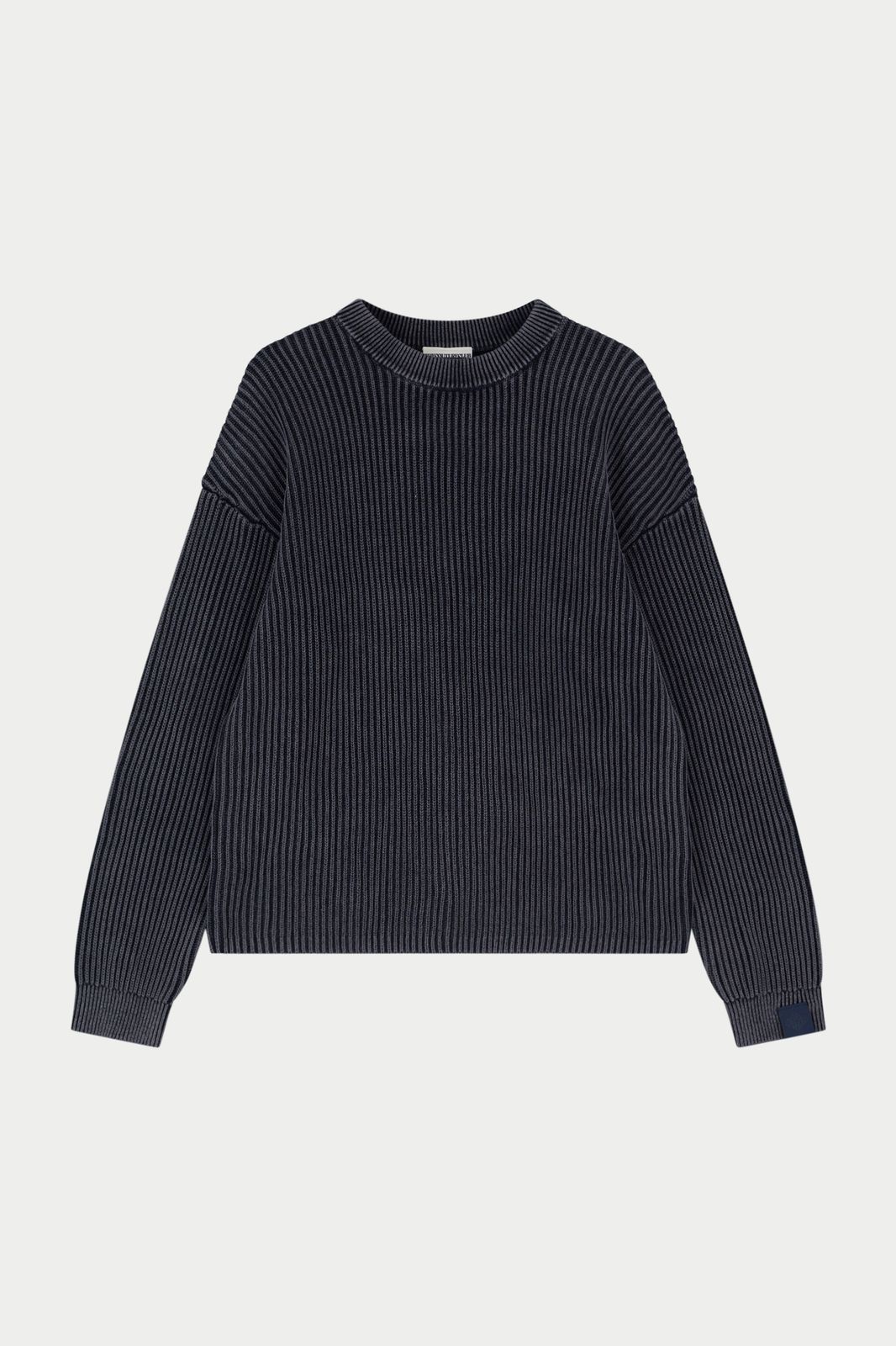 HEAVY WASHED RIBBED KNIT CREW - PETROL