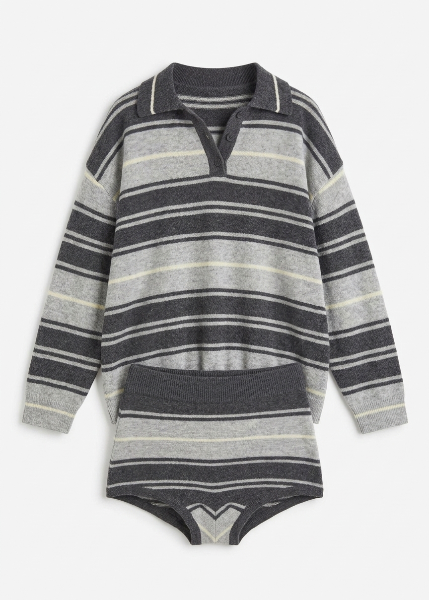 Belize Knit Polo Sweater - Grey Stripe