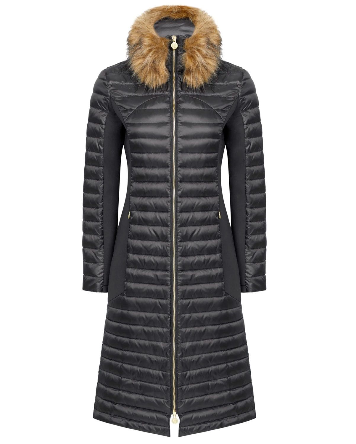 Puffer Coat Black - Luxe Faux Fur Collar - 50% Off