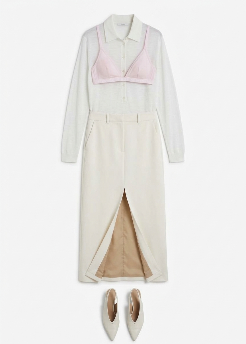 Maybelle Front Slit Midi Skirt - Off White