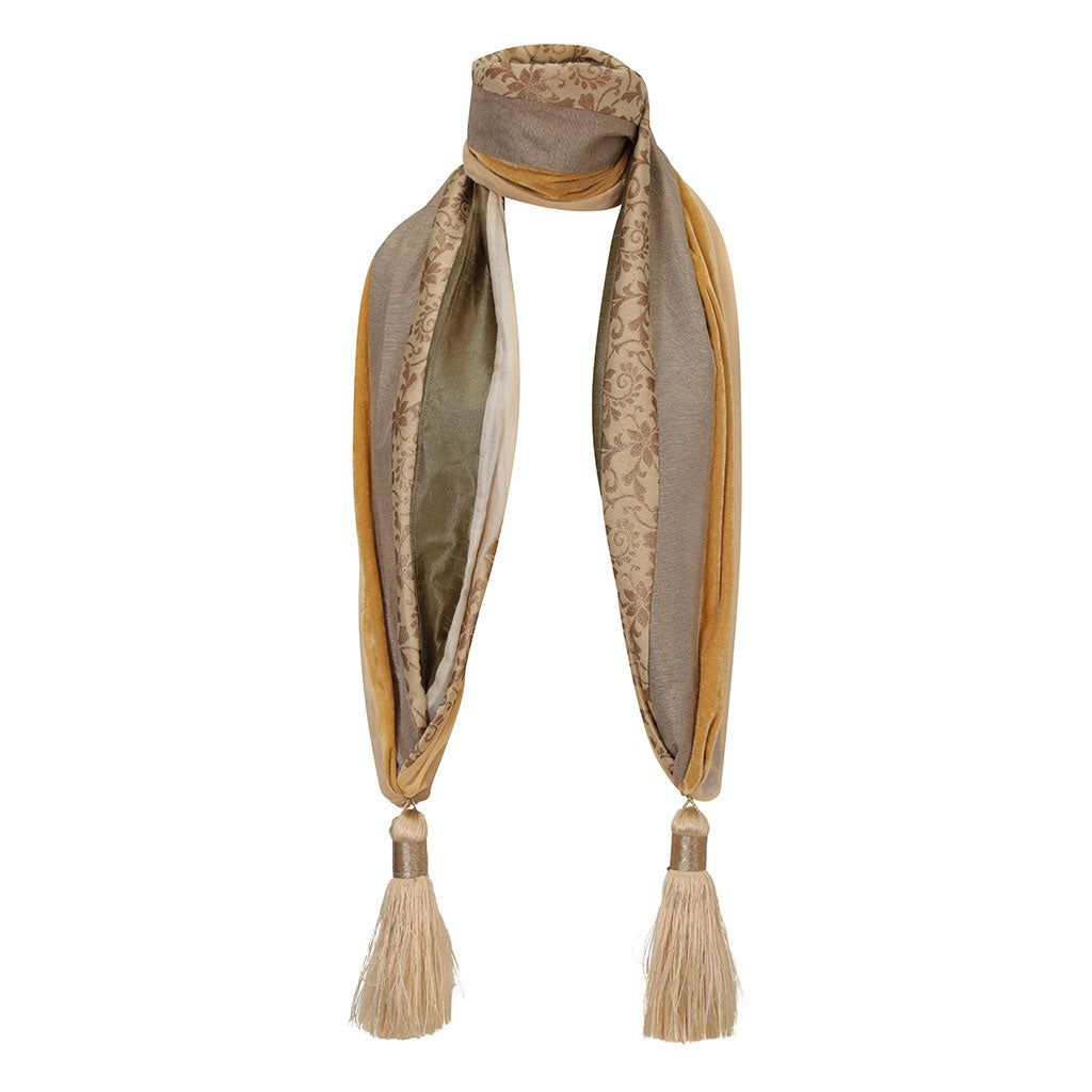 Gold Silk Mix Tassel Scarf