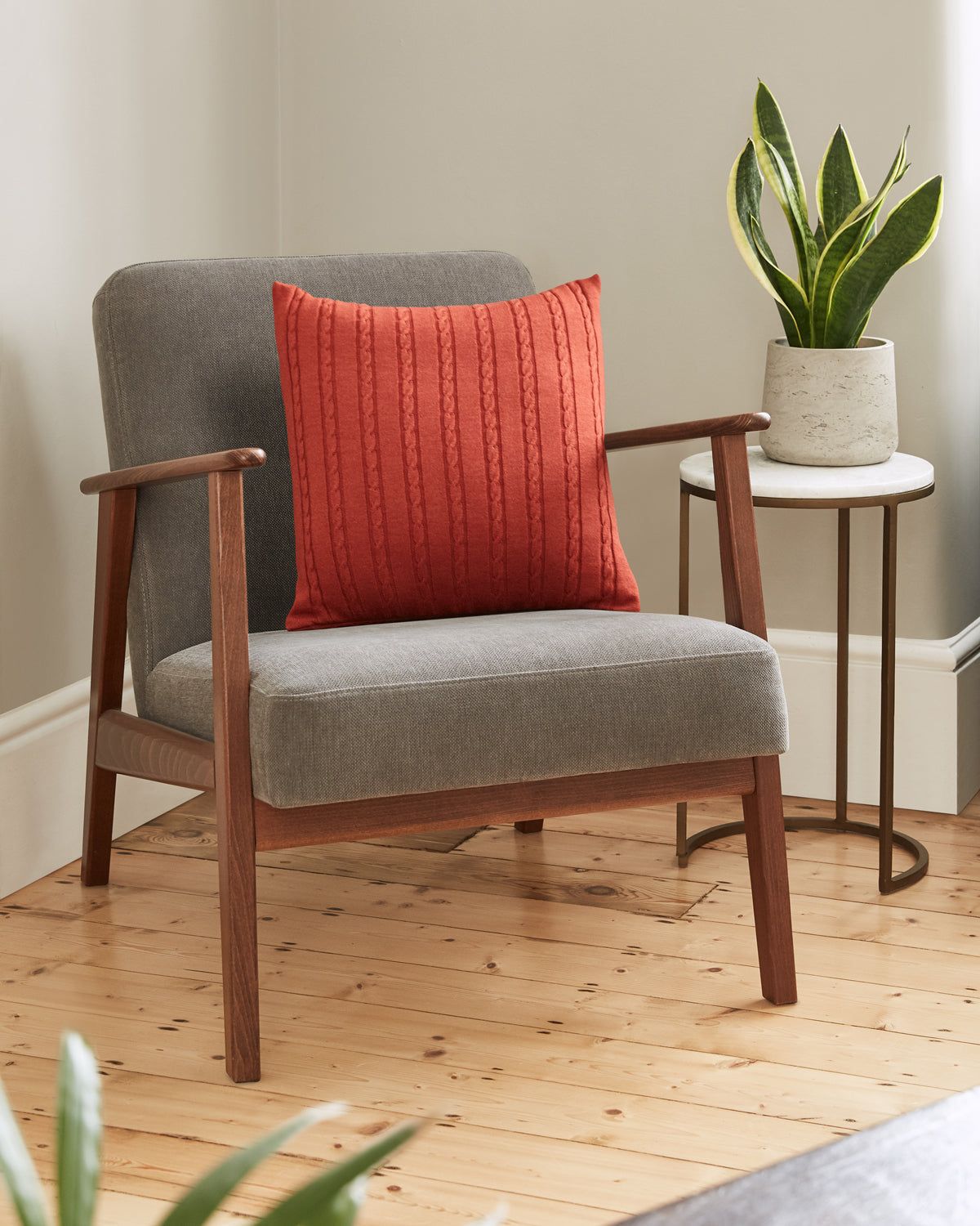 Cable Knit Cushion - Burnt Orange 100% Wool 45x45cm