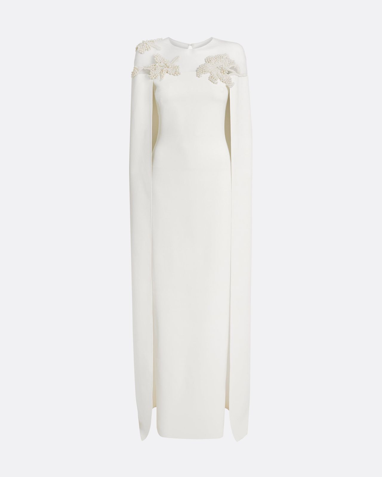Ambere Long Dress In Ivory With Pearl Embroidery