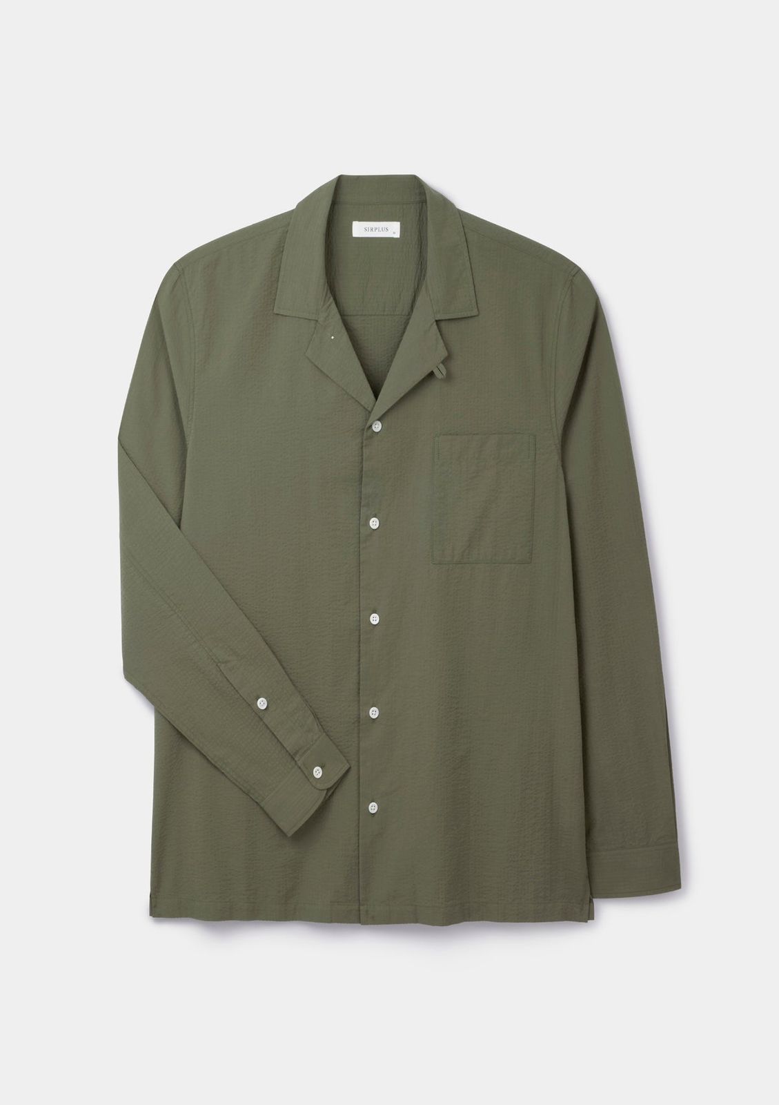 Olive Green Seersucker Long-Sleeved Cuban Shirt