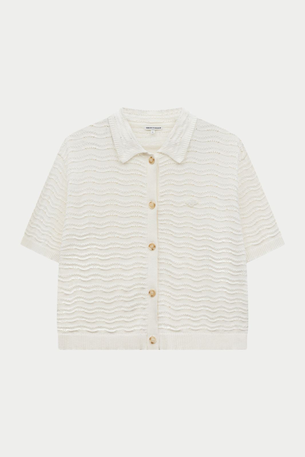 CROCHET KNIT SHORT SLEEVE SHIRT - OFF WHITE