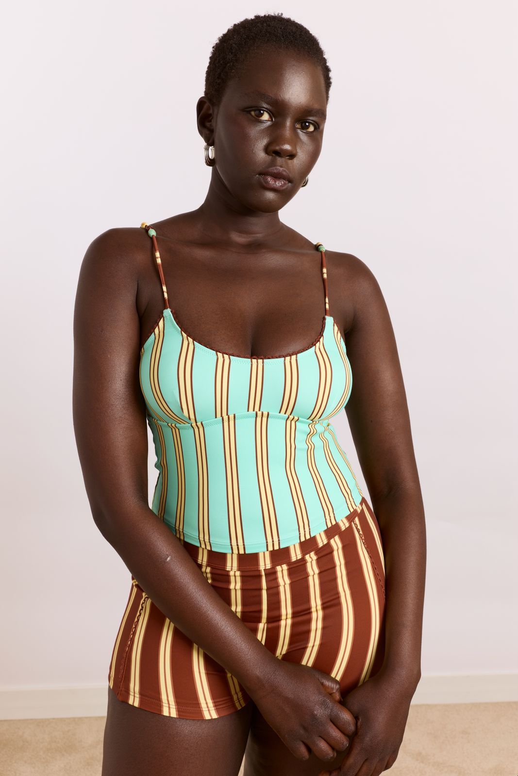 Trudi Tankini Top - Mint Stripe Print