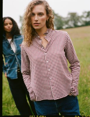Kew Blouse: Fine Brushed, Burgundy Gingham