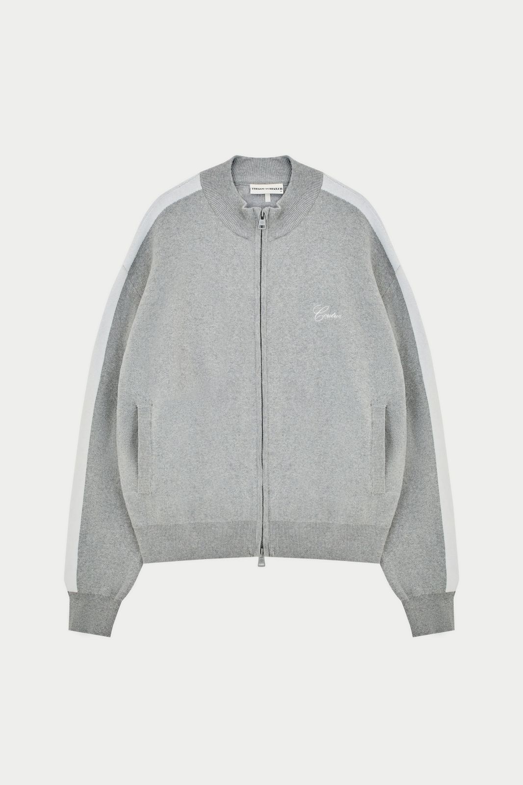 SIDE STRIPE KNITTED TRACK JACKET - GREY MARL