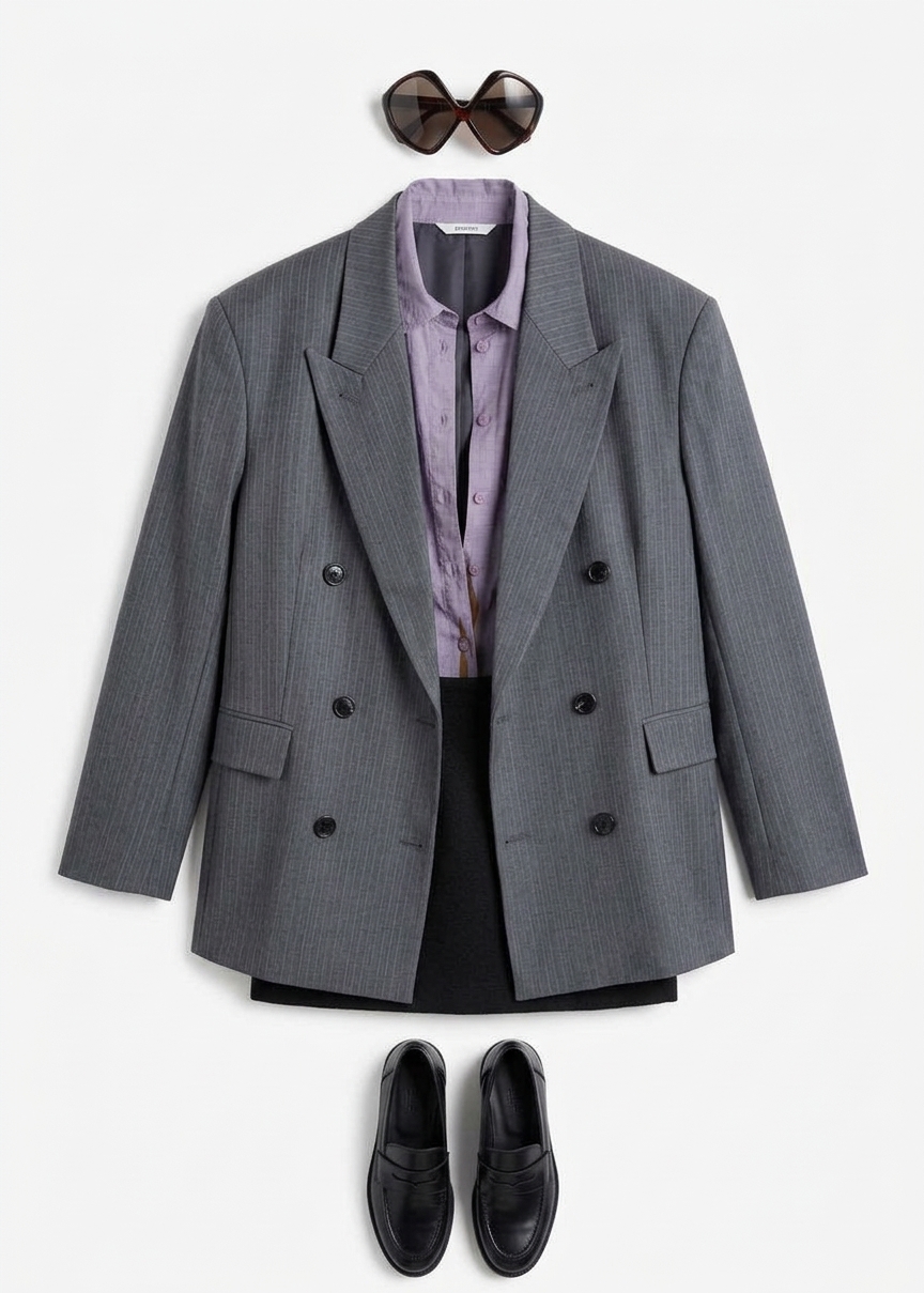 Mayfair Double Breasted Blazer - Grey/white Pinstripe