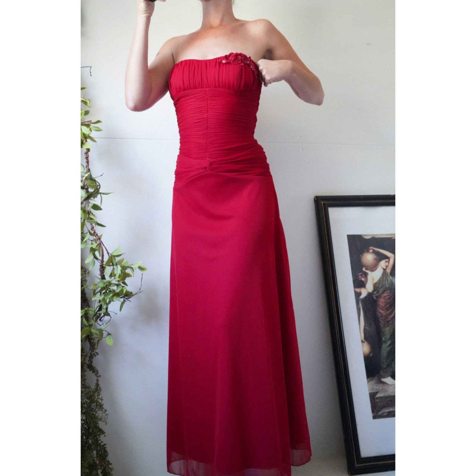 Red Strapless Milkmaid Bust Gown