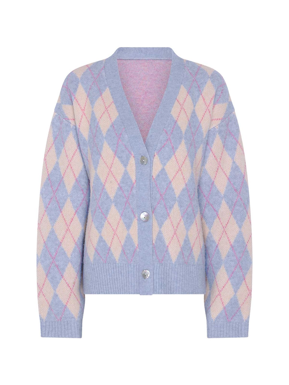 Kayla Argyle Knit Cardigan In Peach And Blue