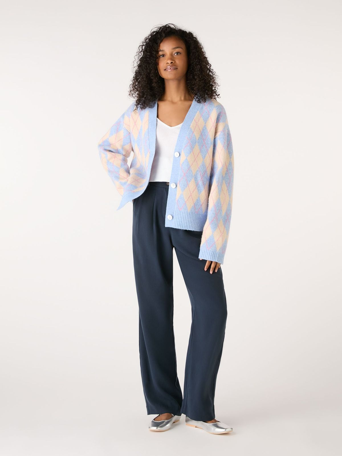 Kayla Argyle Knit Cardigan in Peach and Blue