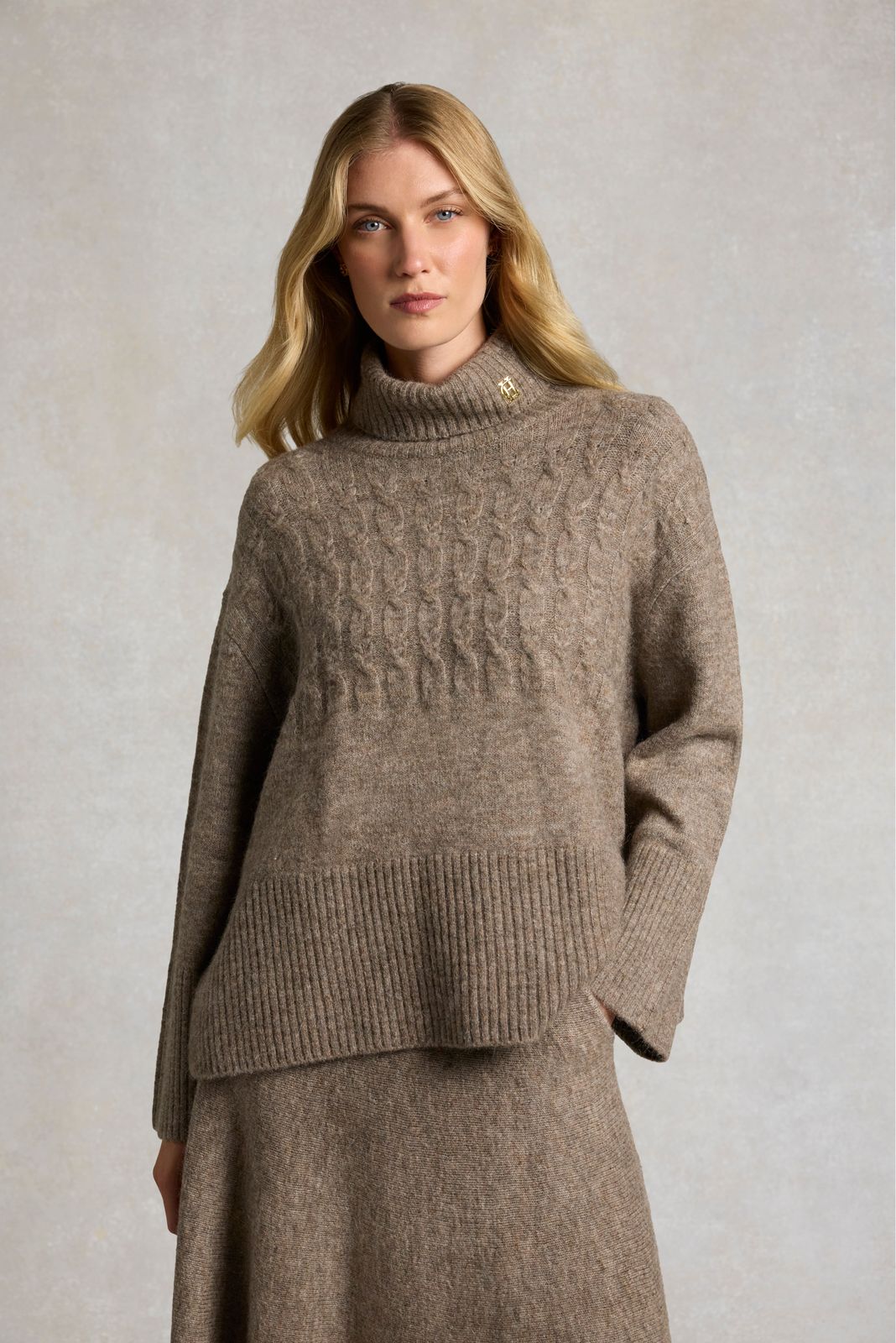 Antonia Cable Roll Neck Knit (Mocha)