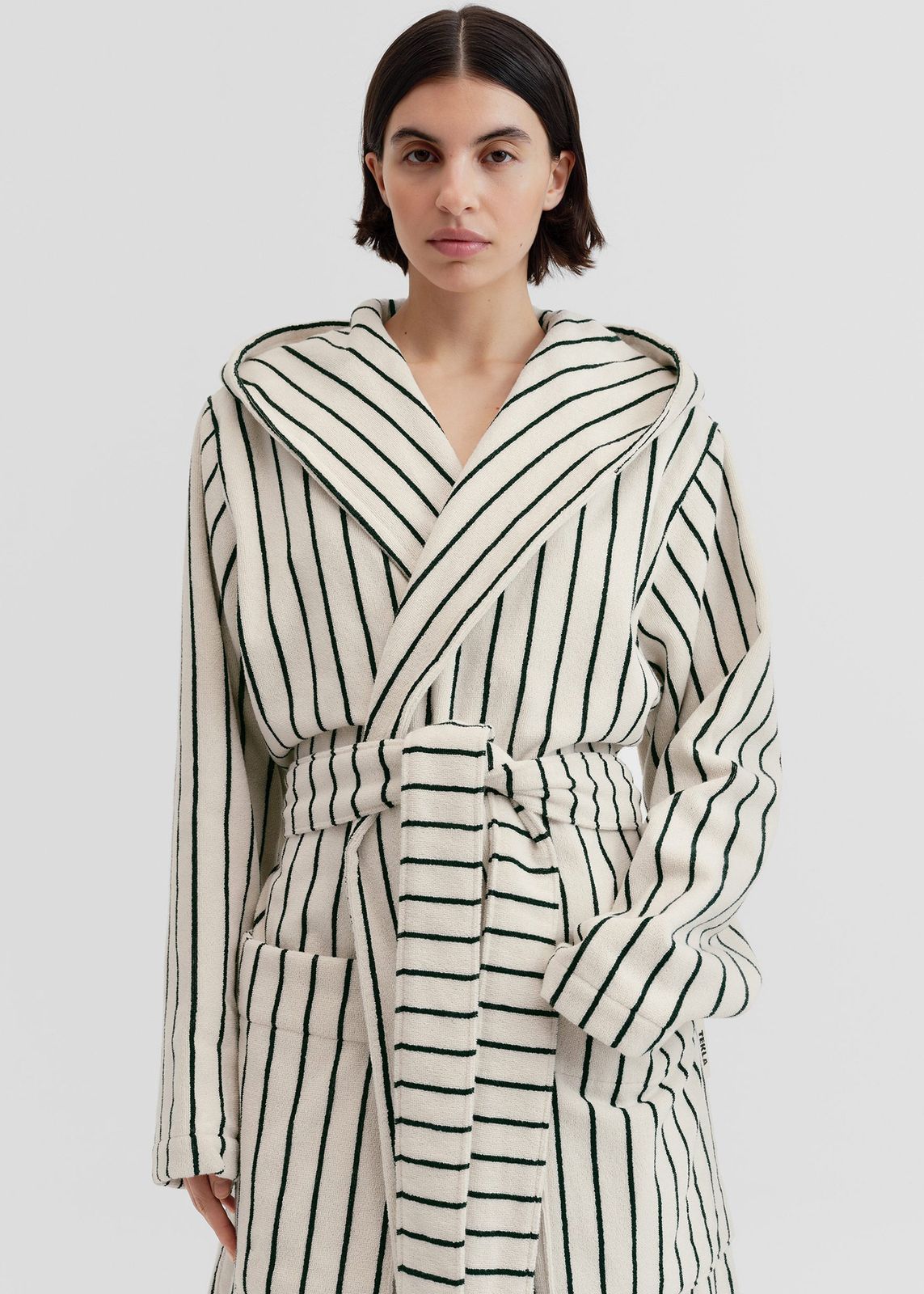 Tekla Hooded Bathrobe - Racing Green Stripes