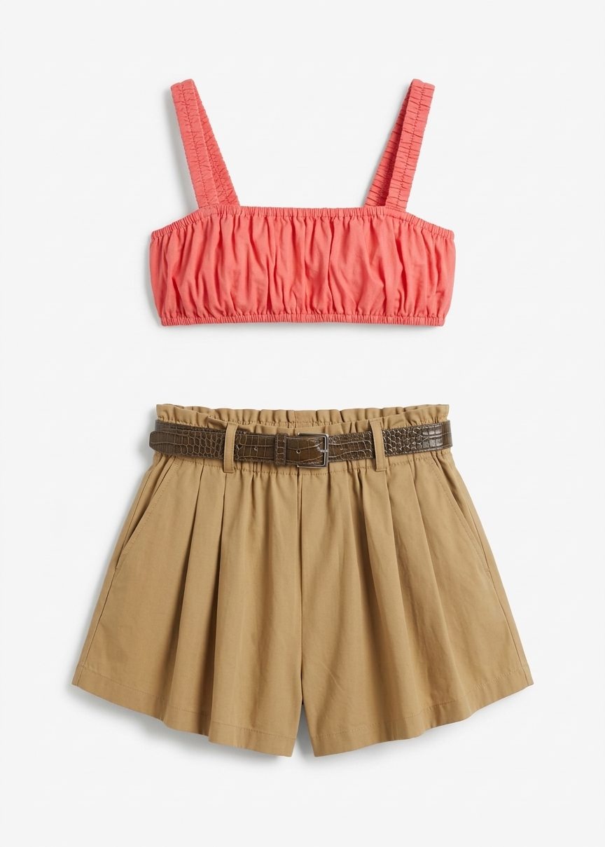 Solea Gathered Poplin Bralette - Coral Red