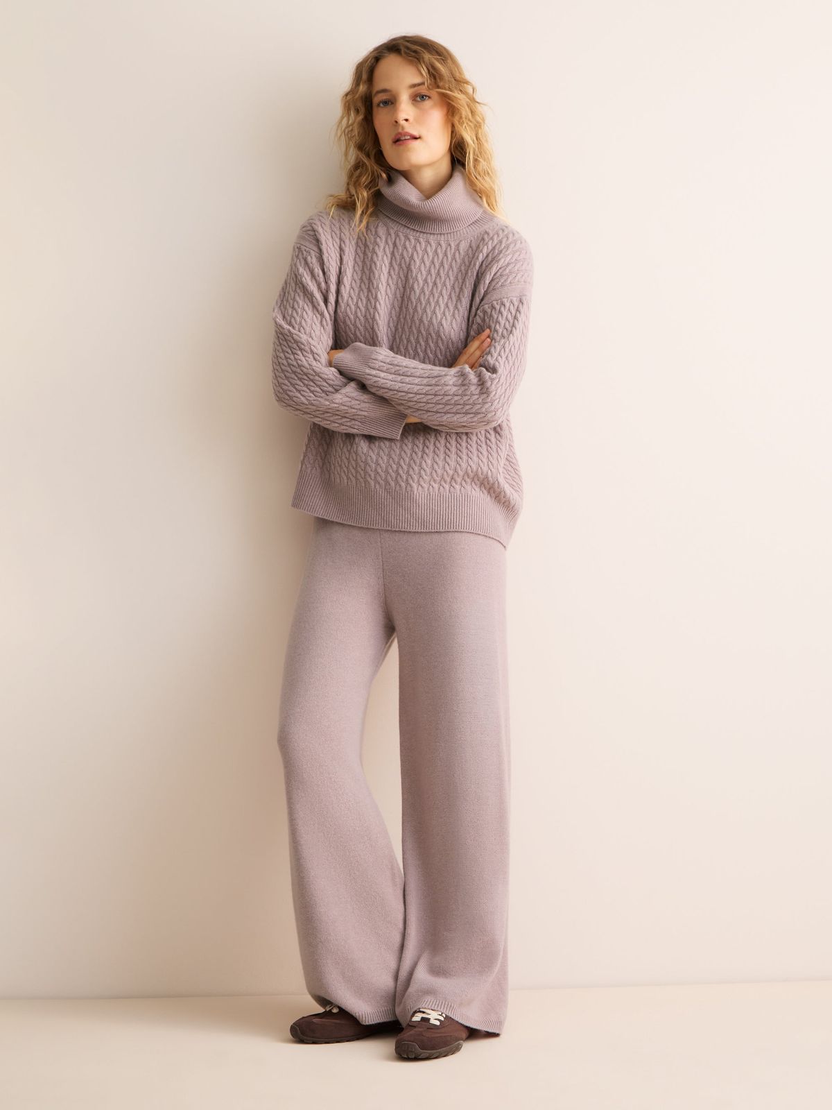 Daphne Cashmere Wide Leg Trousers Dusty Pink