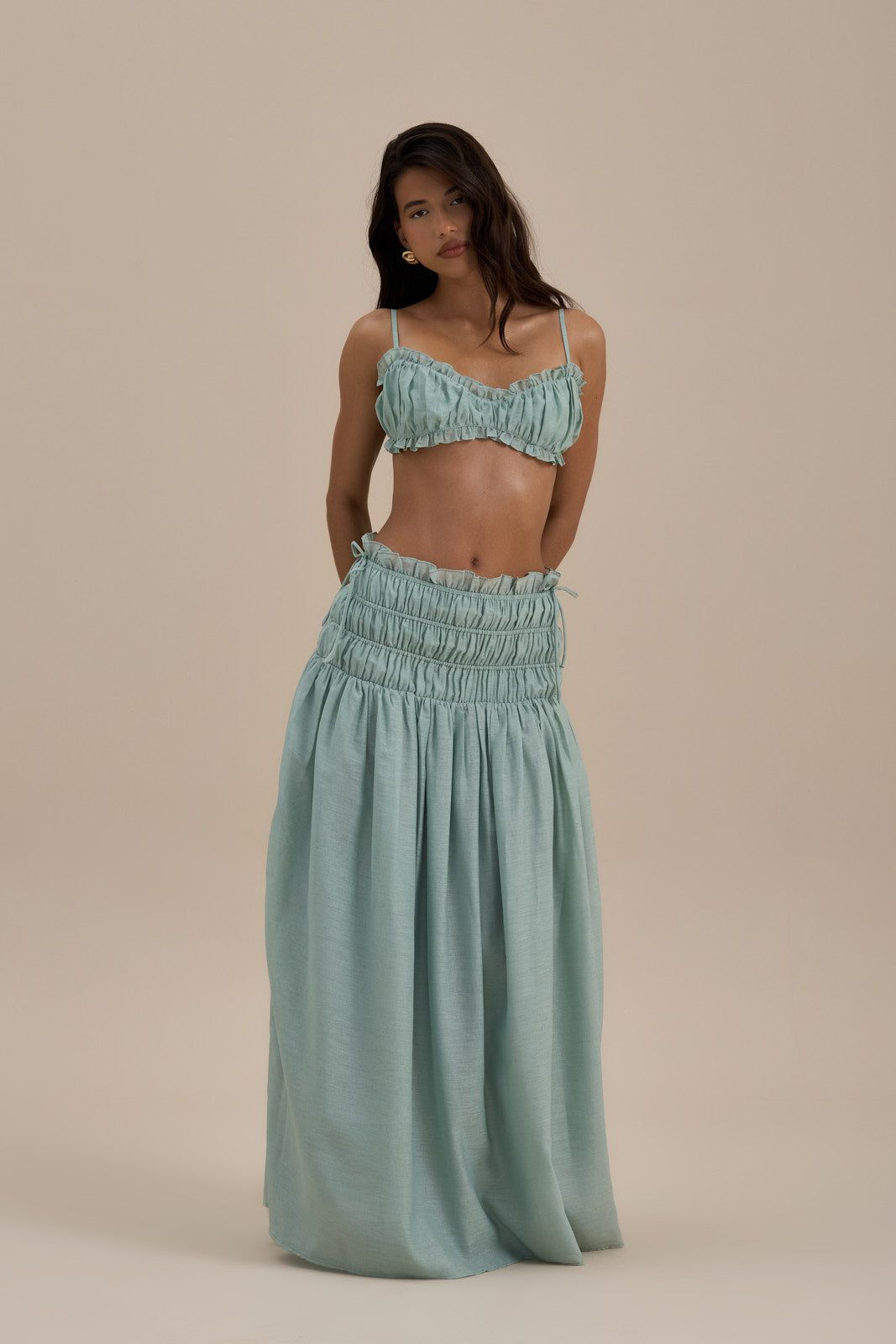 SOULIE RUCHED TIE BACK BRALETTE TOP | SAGE