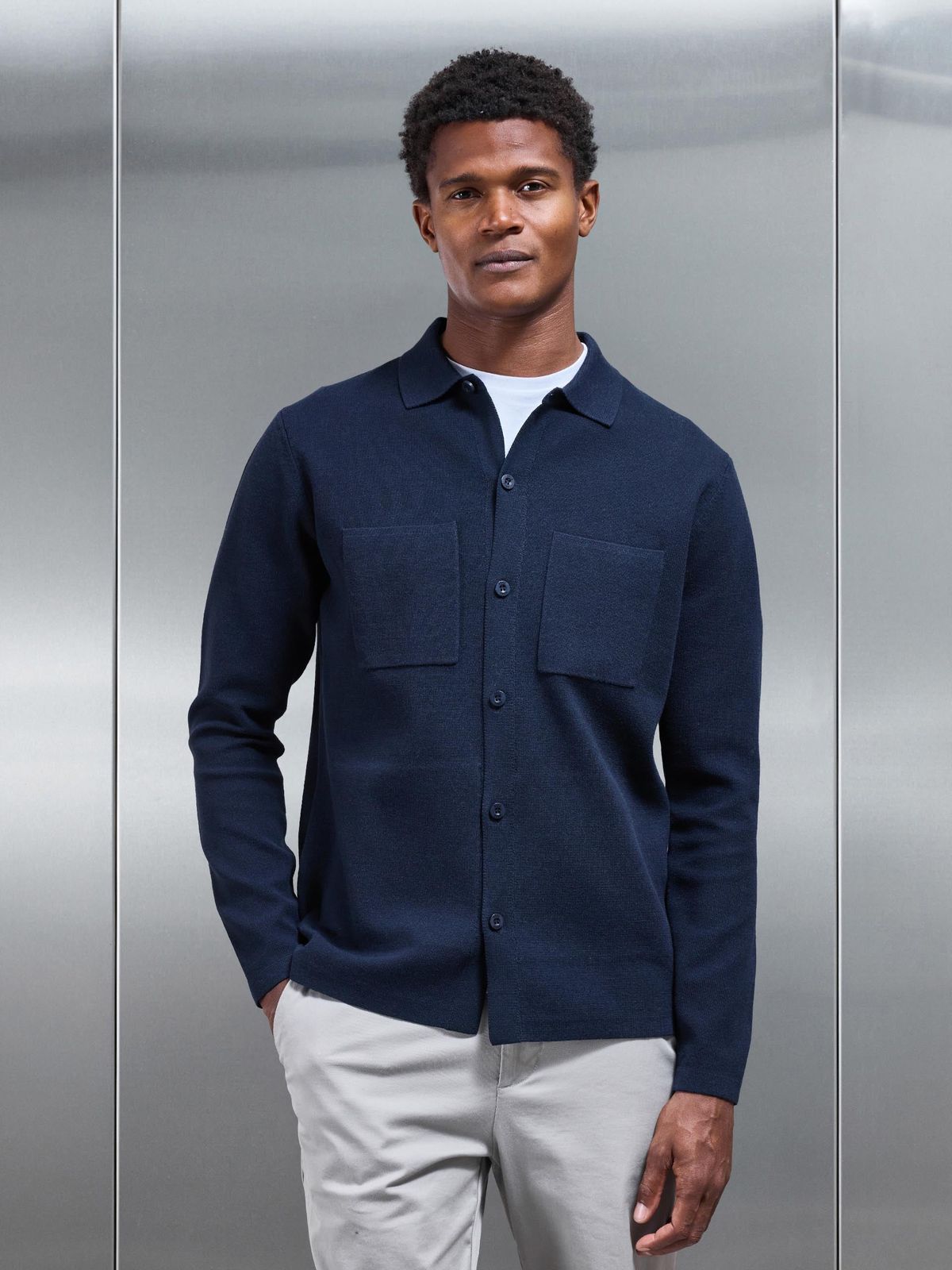 Knitted Overshirt in Navy