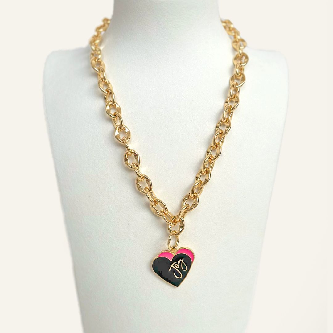 Padlock Chain Necklace | Pink Heart with Gold hardware