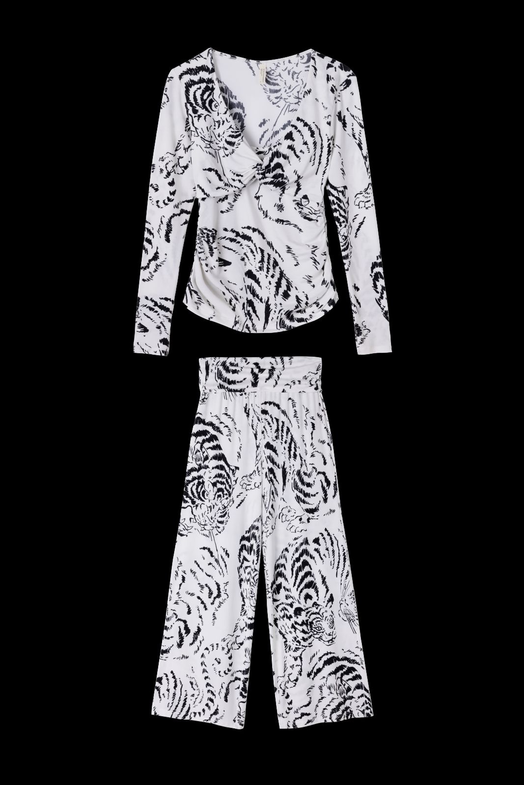 Lyocell Jersey Twist Top & Fold Over Trousers Set Tigress Cream