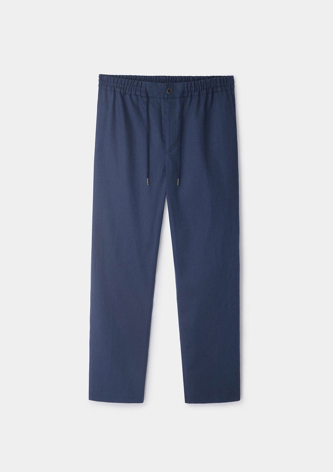 Navy Cotton Linen Drawstring Trouser