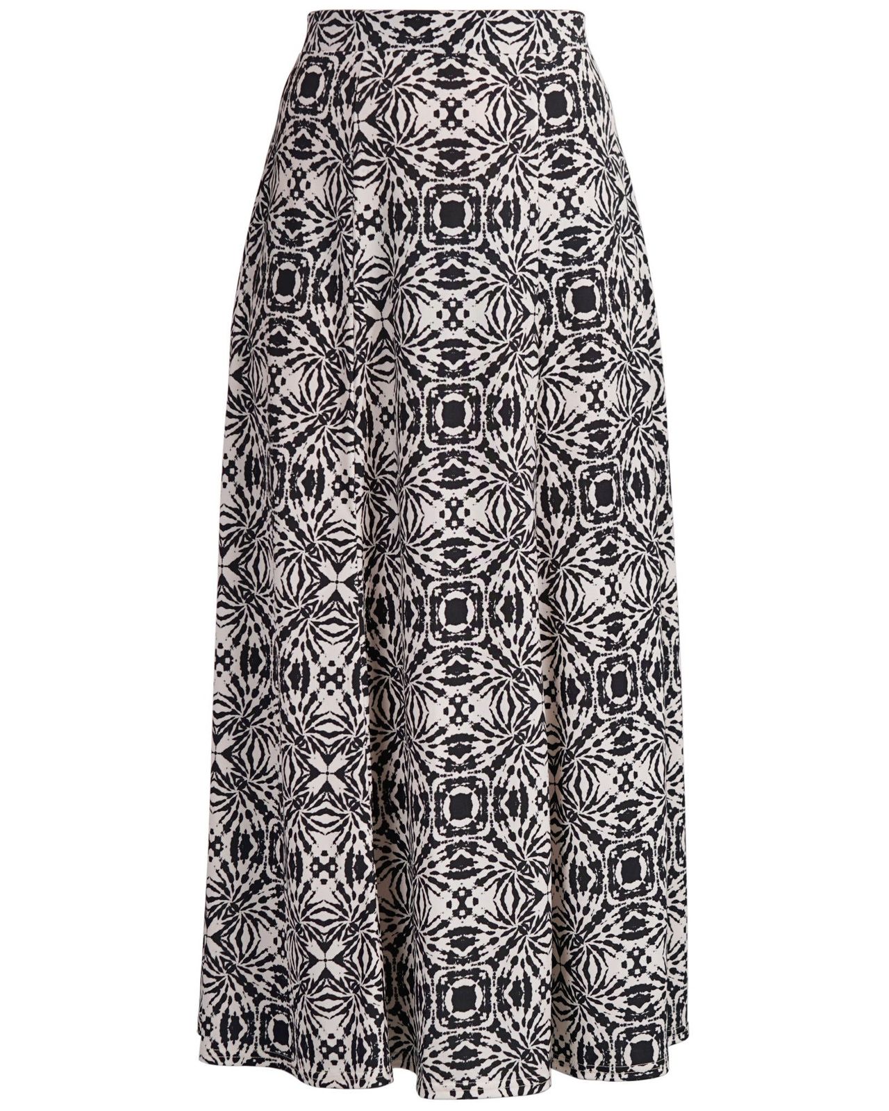 Black & Cream A-line Skirt | Riley Elasticated Waist Geometric Print Soft Jersey Skirt