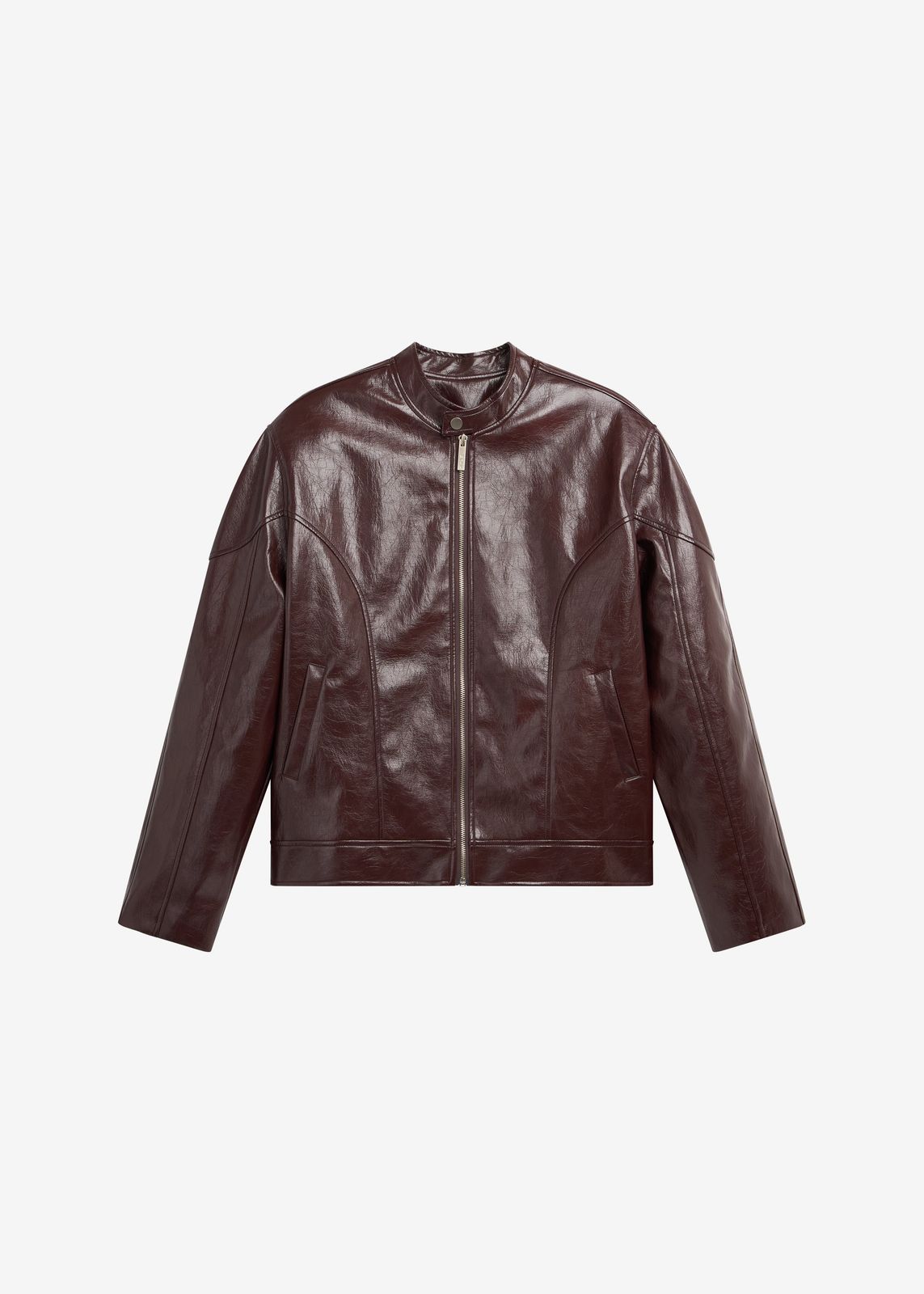 Ostend Faux Leather Biker Jacket - Burgundy