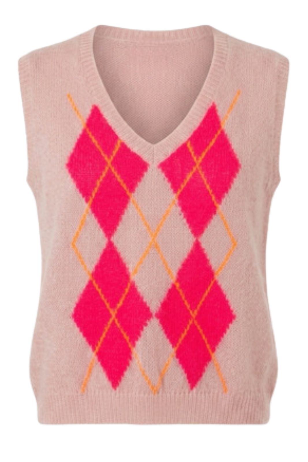 Sleeveless Jumper in Baby & Hot Pink Argyle