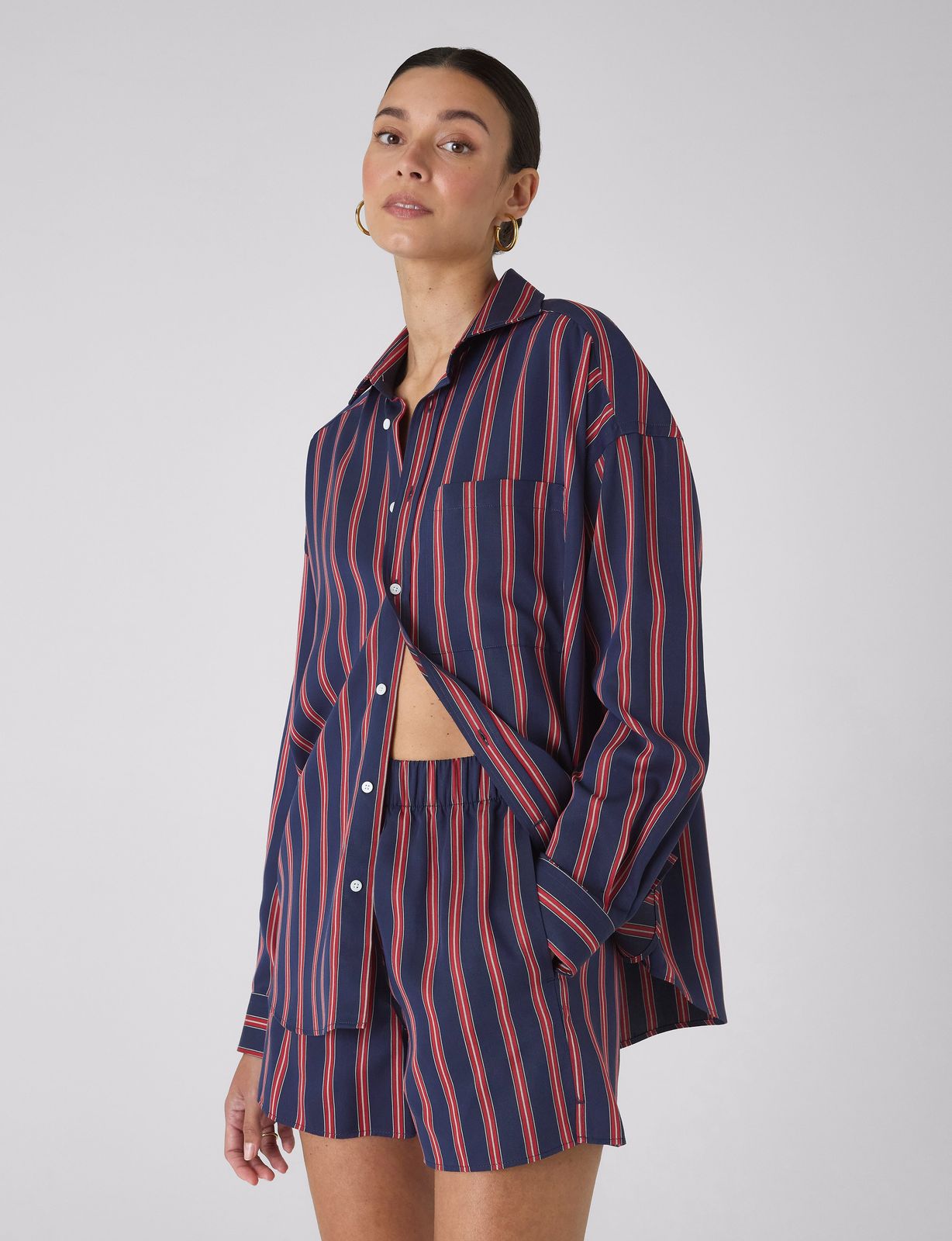 The Set:  TENCEL™  Lyocell Navy and Red Stripe Shirt & Boxer