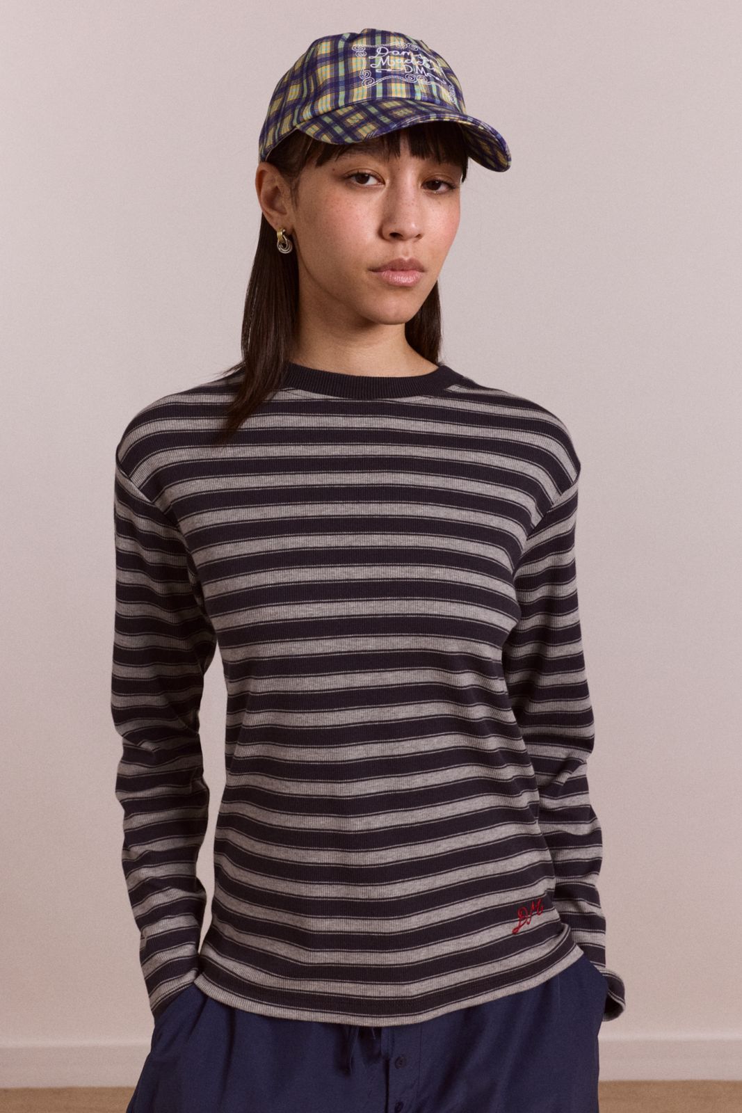 Lilah Fitted Ls Tee - Grey Marl Stripe