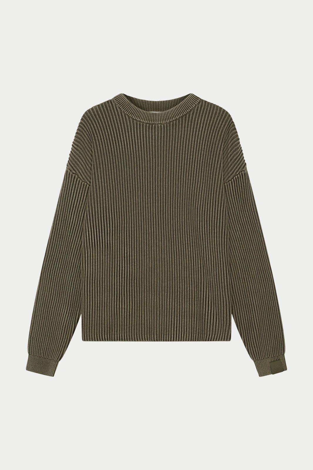 HEAVY WASHED RIBBED KNIT CREW - KHAKI