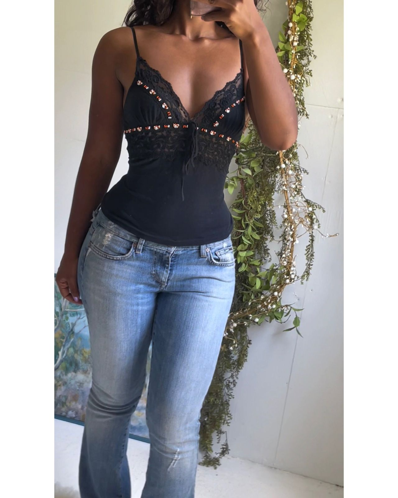 Y2K Bead and Lace Trim Cami