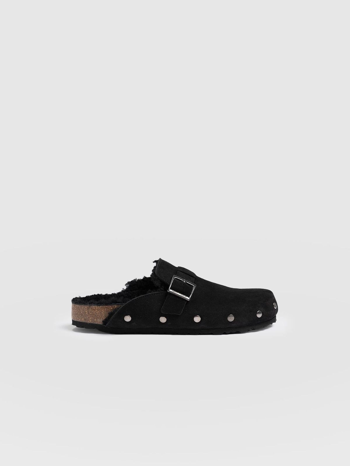 Studded Clogs - Black Shearling