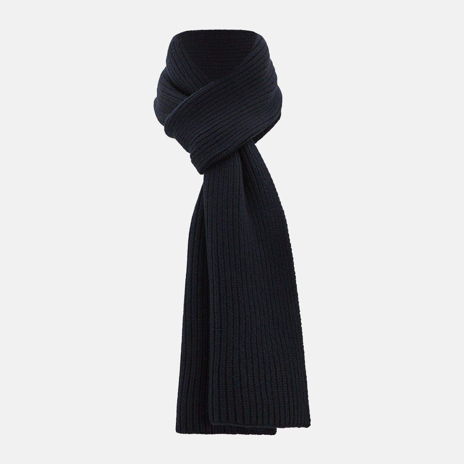 Navy Rib-Knit Cashmere Scarf