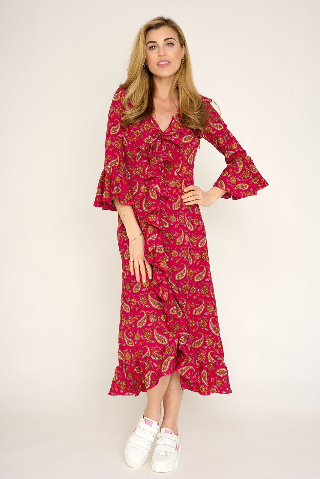 Felicity Midi Dress in Hot Pink Teardrop