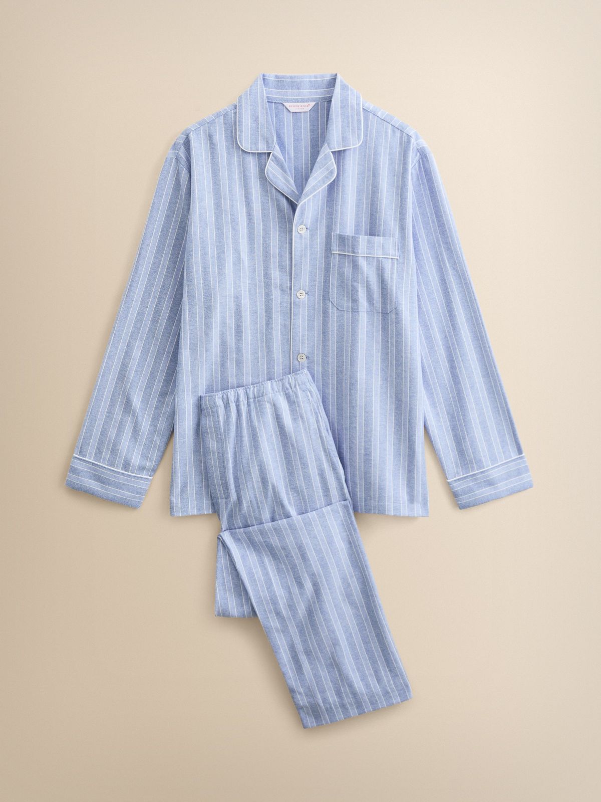 Arran Brushed Cotton Pyjamas Blue Herringbone Stripe