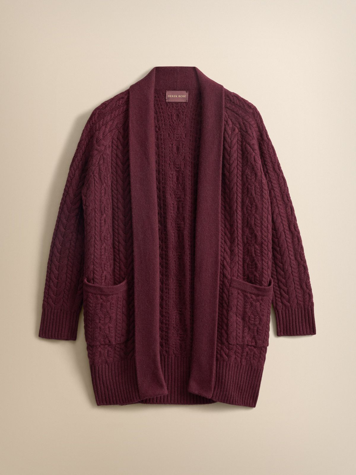 Iris Cashmere Cable Knit Cardigan Burgundy