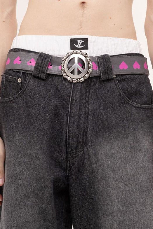 Belt W/ Peace Buckle - Hearts