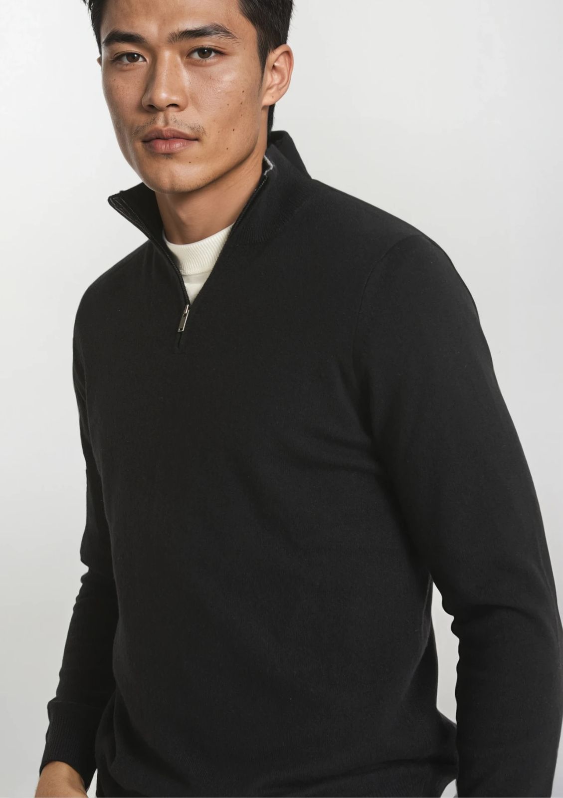 Mens Cashmere Half Zip Sweater in Black