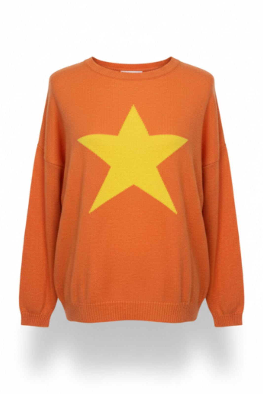 Cashmere Mix Sweater in Bright Orange with Bright Yellow Star
